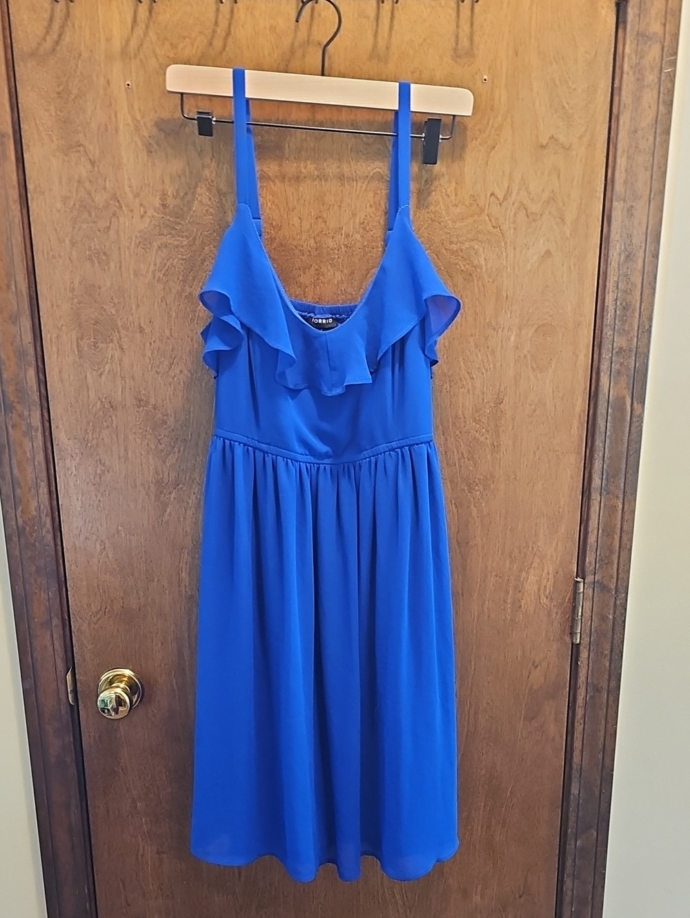 torrid Royal Blue Ruffle Midi Dress with Spaghetti Straps